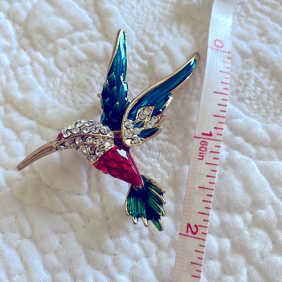 HUMMINGBIRD PIN / BROOCH Cloisonné and rhinestones - Picture 3 of 4
